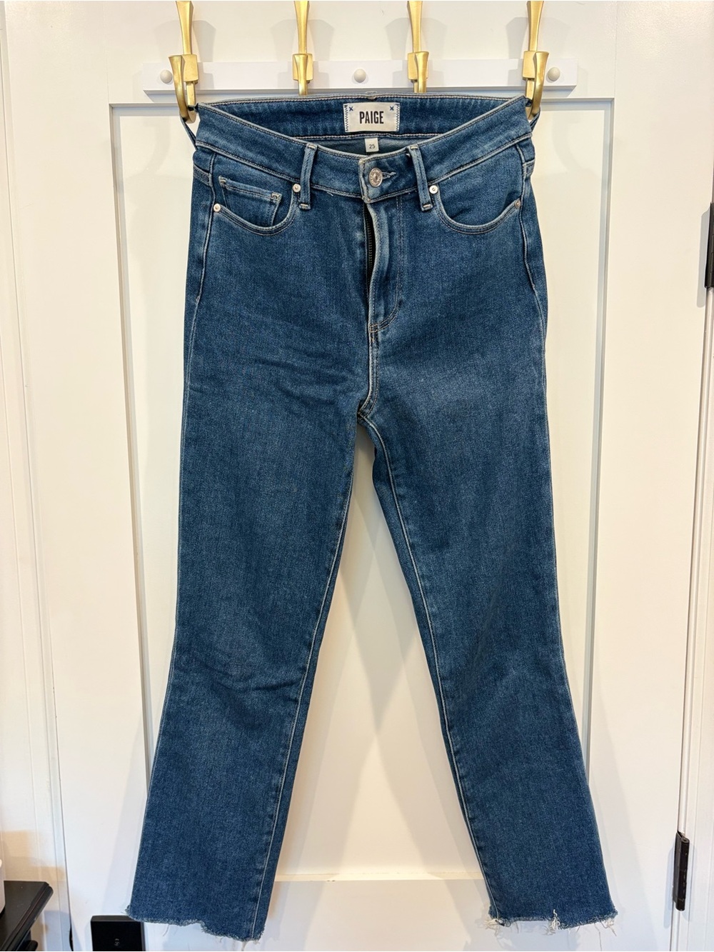 PAIGE Cropped Straight Jeans in Medium Blue Wash